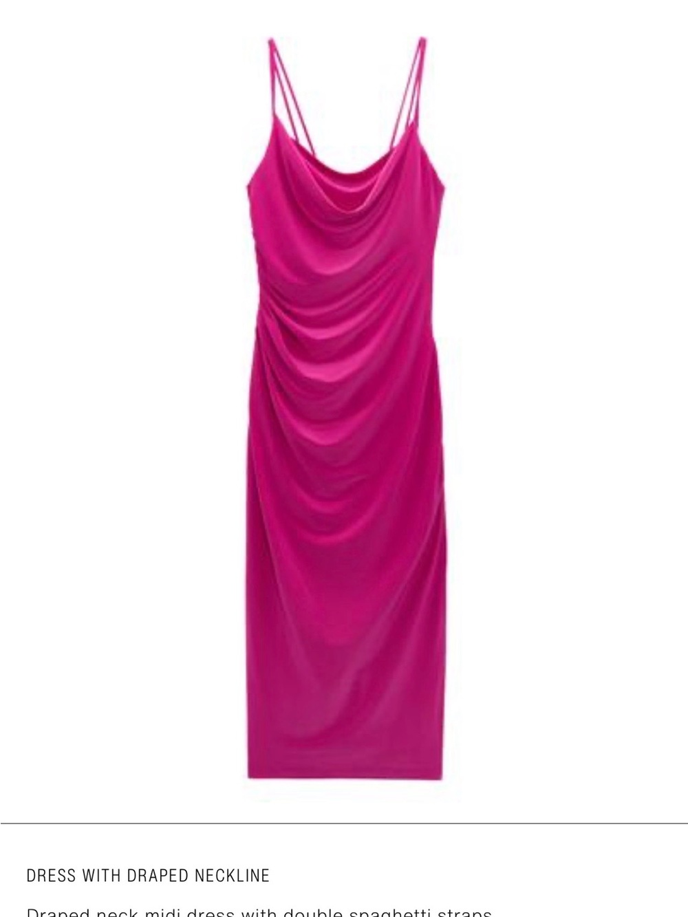 Zara Magenta Draped Midi Dress with Double Spaghetti Straps
